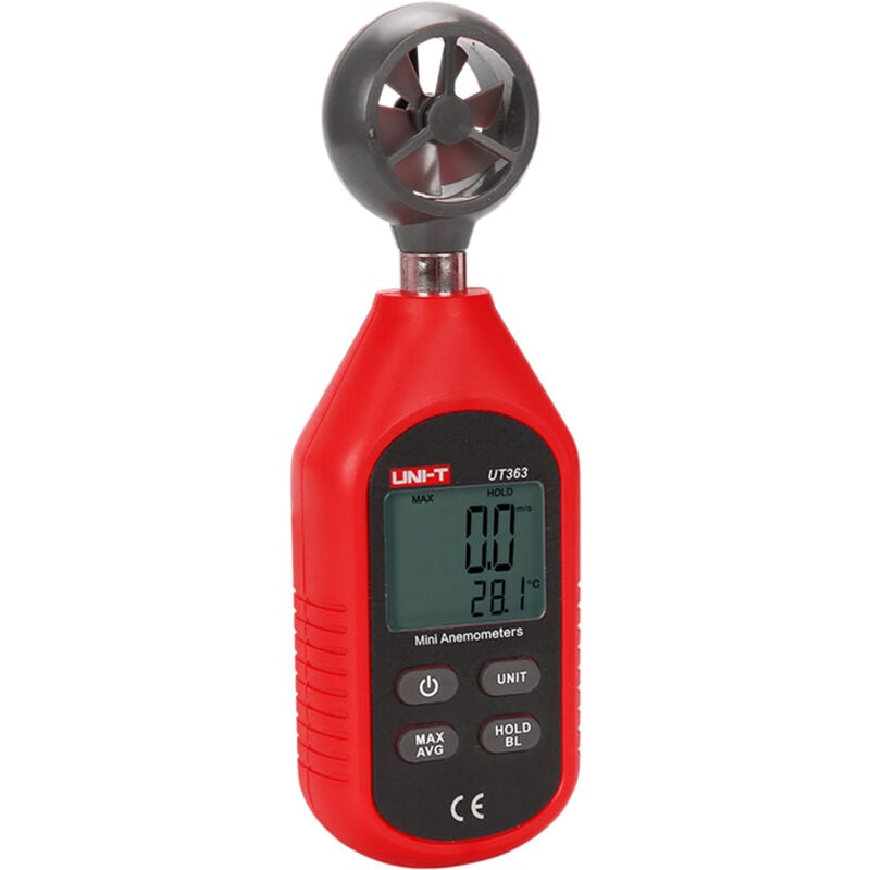 Lifcausal - uni-t UT363 Mini anémomètre numérique portatif mesure de la vitesse du vent testeur de température affichage lcd vitesse du débit d'air
