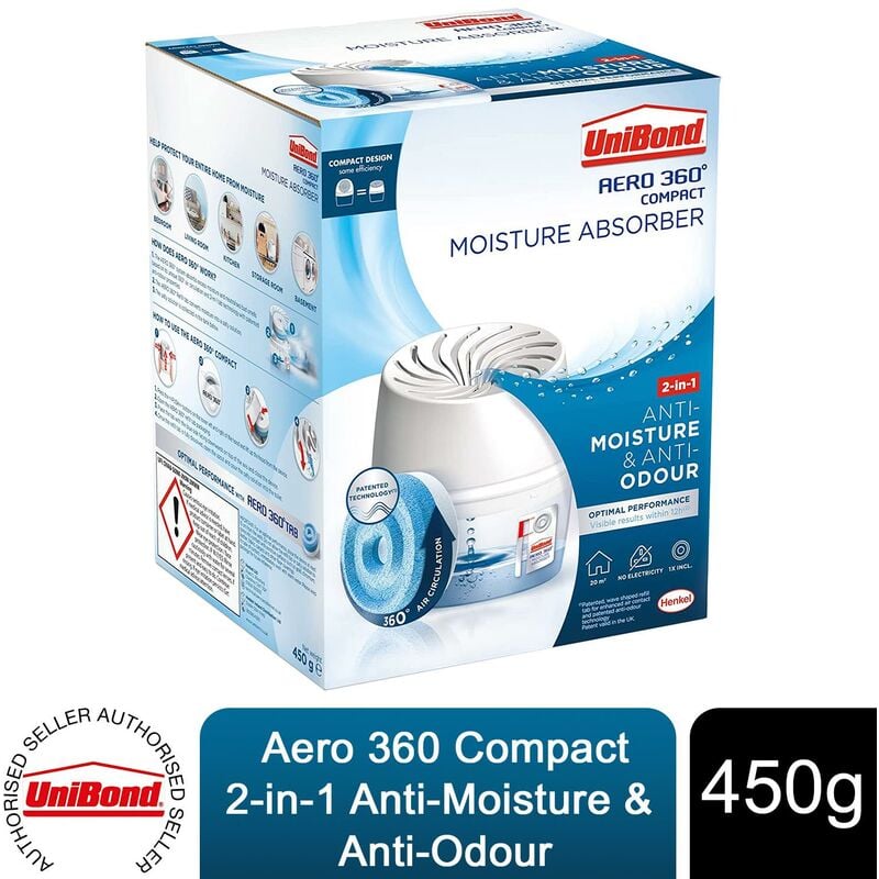 UniBond AERO 360 Compact Moisture Absorber Dehumidifier w/ Refill Tab, 450g