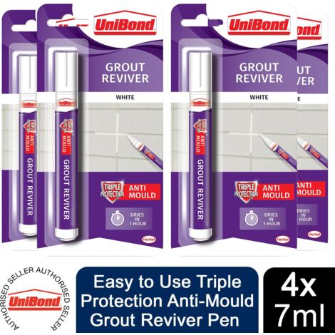 Unibond Easy to Use Triple Protection Anti-Mould Grout Reviver Pen 7ml, 4 Pack