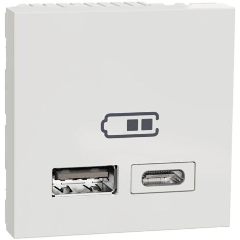 Unica - chargeur USB double - 5Vcc - 2,4A type A+C - 2 modul - blanc - méca seul (NU301818)