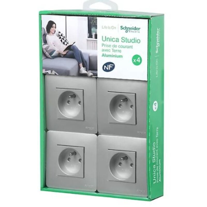 Schneider Electric - Lot de 4 prises 2P+T 16A - Aluminium - Unica - Schneider