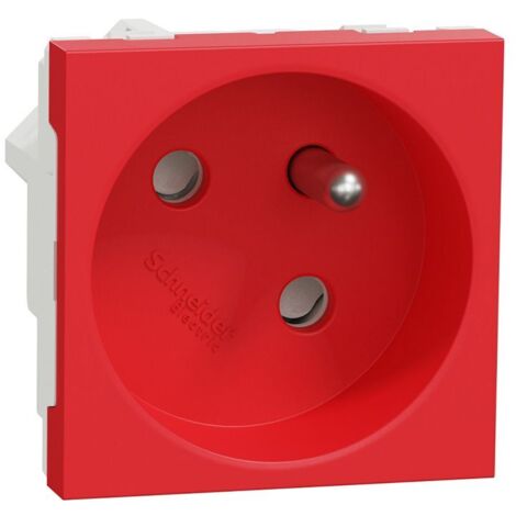 Unica - prise 2P+T - FR - 45° - raccord rapide traversant - Rouge - méca seul (NU304903)