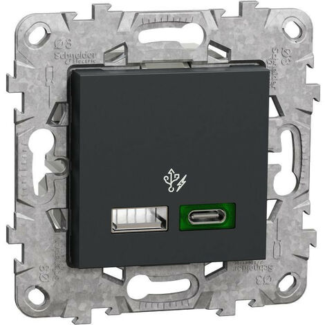 Unica - prise chargeur USB - C 45W + A 7,5W - 2 mod - anth - méca support fix (NU501354)
