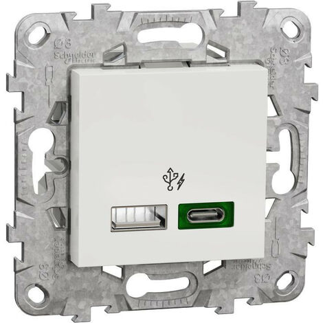 Unica - prise chargeur USB - C 45W + A 7,5W - 2 mod - blanc - méca support fix (NU501318)