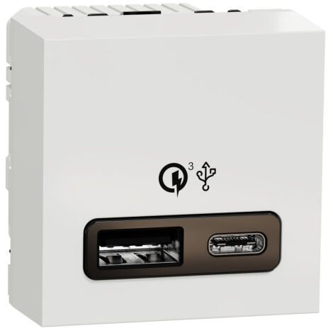 Unica - prise chargeur USB double - rapide 18W - 3,4A type A+C - 2 mod - blanc (NU301918)