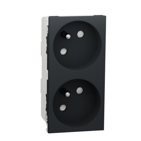 Unica - prise double 2P+T - FR - 45° - connexion rapide - Anthracite - méca seul (NU306954)