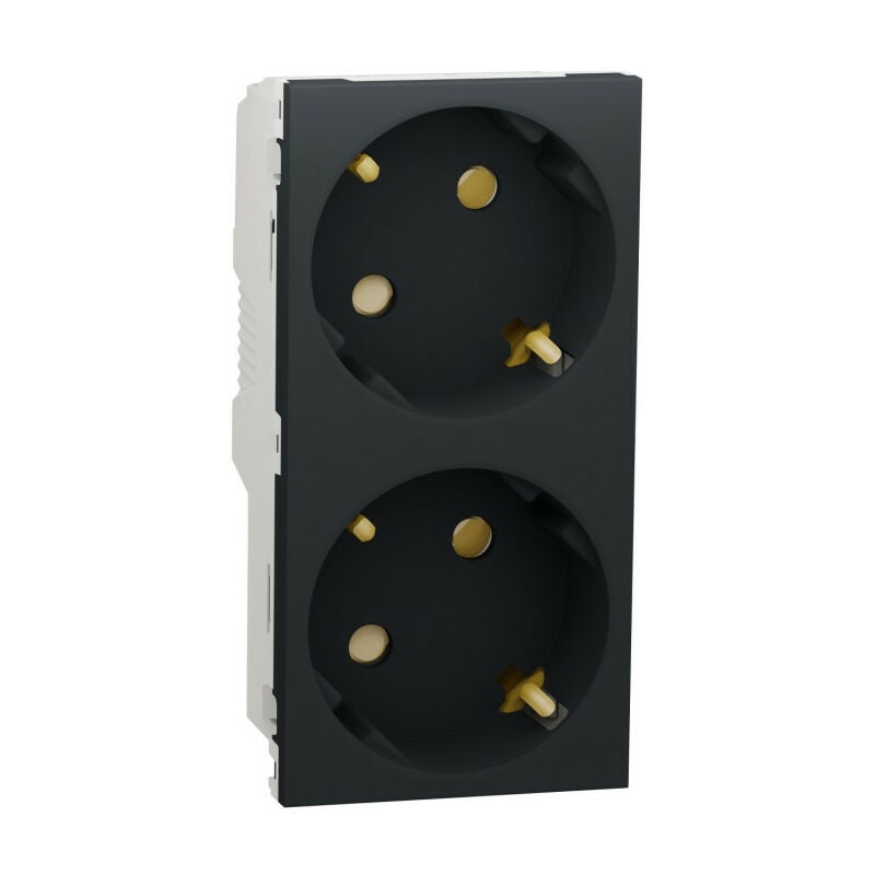 Schneider Electric - Unica - prise double 2P+T - de - 45° - bornier à vis - Anthracite - méca seul (NU306754A)