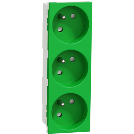 Unica - prise triple 2P+T - FR - 45° - Vert - méca seul (NU307906)