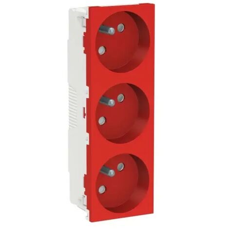 Unica - prise triple 2P+T - FR - spéciale goulotte - Rouge - méca seul (NU307903T)