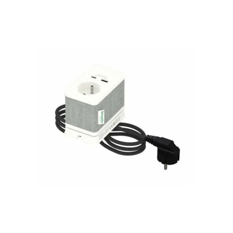 Schneider Electric - Bloc prises 2p+T 16A + usb-a + usb-c 5V 3.1A design blanc/tissu kvadrat s pour bureau avec cable 2m Unica System+
