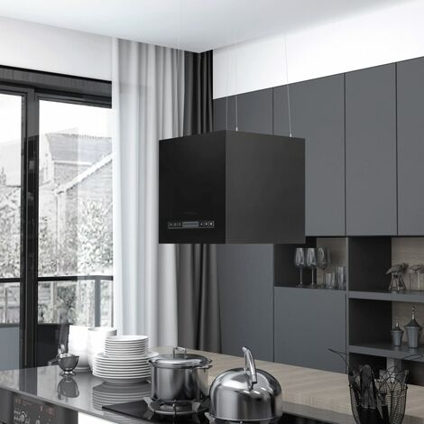 Unico Design Cappa da Cucina ad Isola Sospesa LCD Sensore 37 cm in Acciaio 37x37x(62-136,5) cm Magnifico it - Nero70913 - Nero