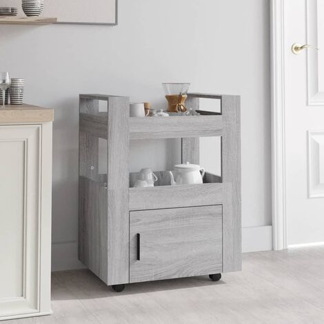 Carrello da Cucina 121x46x91 cm con Ruote in Legno Grigio