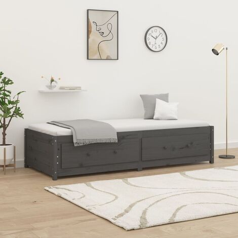 Letto Singolo Con 3 Cassetti E Letto Estraibile In Pino Grigio, 90x200 Cm  in vendita online