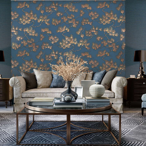 Unico Design DUTCH WALLCOVERINGS Carta da Parati Motivo a Pino Oro e Blu Magnifico it - Oro84349 - Oro