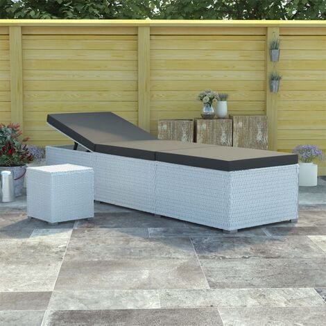 KALISSE Unico Design Lettino Prendisole Cuscino e Tavolino da Tè Polyrattan Bianco 195x60x31 cm Magnifico it - Bianco68272