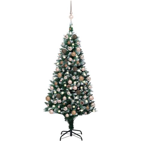 SHareconn 180 cm Albero di Natale con luci incorporate artificiale, con luci  bianche calde e multicolori, 1627 rami di fiocchi di neve e pigne e bacche  rosse, decorazione perfetta per Natale 