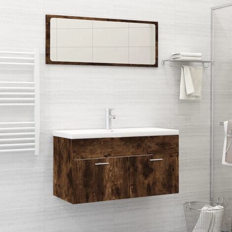 Armadietto Bagno Rovere Fumo 80x33x60 cm in Legno Multistrato