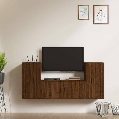 Mobile porta tv 180 cm con pensile in legno naturale e grafite - Eike