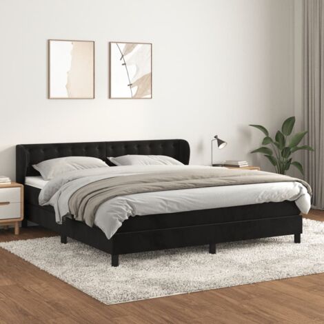 Unico - Supersleep - Giroletto a Molle con Materasso Nero 180x200 cm in Velluto (materasso non incluso) CHIC 2237