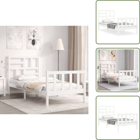 Unico - Supersleep - Giroletto con Testiera Bianco 90x200 cm in Legno Massello (materasso non incluso) CHIC 7504