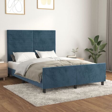 Unico - Supersleep - Giroletto con Testiera Blu Scuro 140x190 cm in Velluto (materasso non incluso) CHIC 7558
