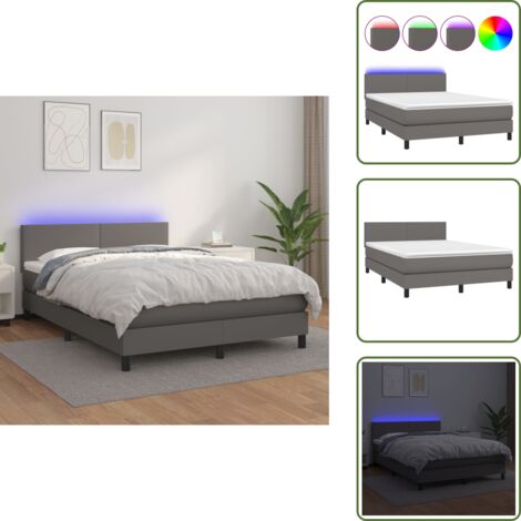 Unico - Supersleep - Giroletto Molle con Materasso e LED Grigio 140x200cm Similpelle (materasso non incluso) CHIC 8379