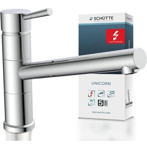 UNICORN 33790 Robinet de cuisine basse pression pivotant à 150° avec fonction anti-retardateur, mitigeur monocommande, chromé