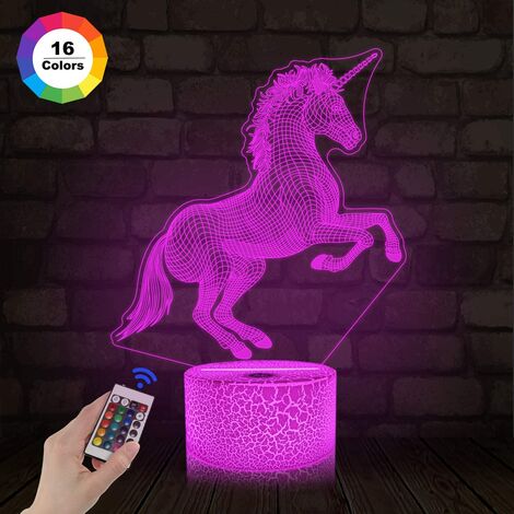 Unicorn Bedside Lamp, 3D Illusion Laser Night Light 16 Colors Changing Remote Control, Girls Room LED Decor Unique Birthday Christmas Gift for Kids Teen