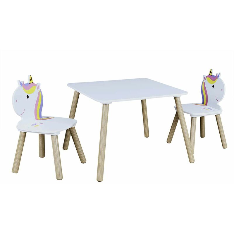 unicorn - ensemble table et 2 chaises enfant motif licorne - blanc