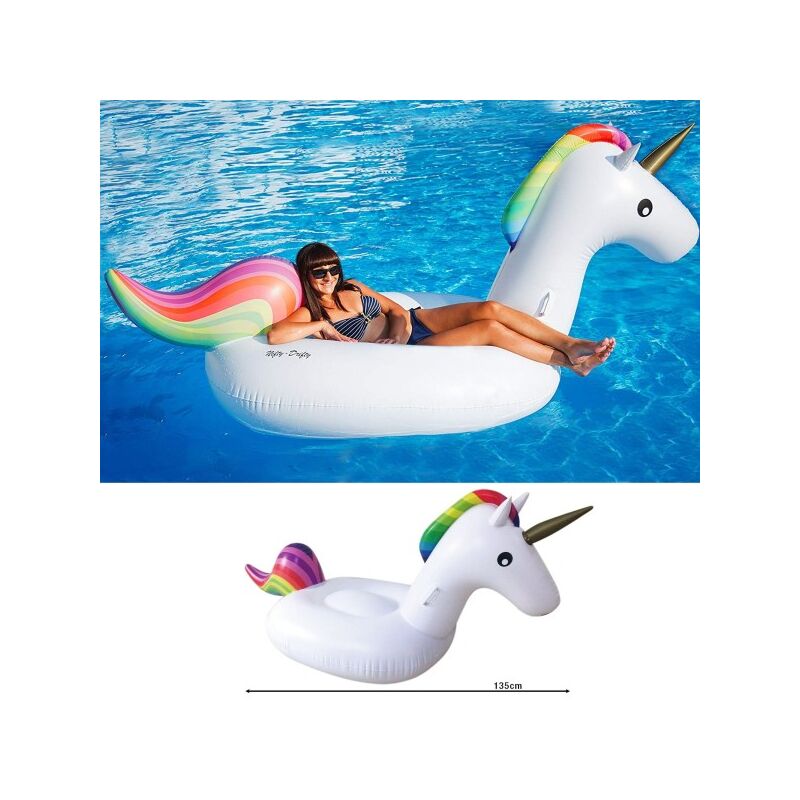 Licorne mode luxe cheval arc-en-ciel géant 135 x 90 cm à chevaucher