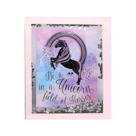 Unicorn Rainbow Silver star Confetti Transparent Glass Wooden Frame Wall Hanging[Be a unicorn]