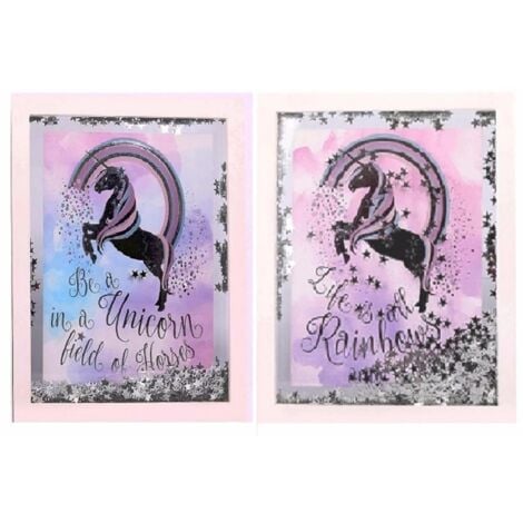 Unicorn Rainbow Silver star Confetti Transparent Glass Wooden Frame Wall Hanging[Life is all]