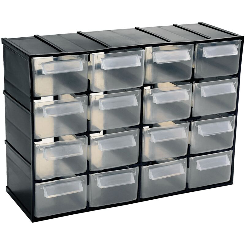 Unidad de almacenamiento en plástico l 221 x p 85 x h 156 mm con 16 cajones transparentes - Negro