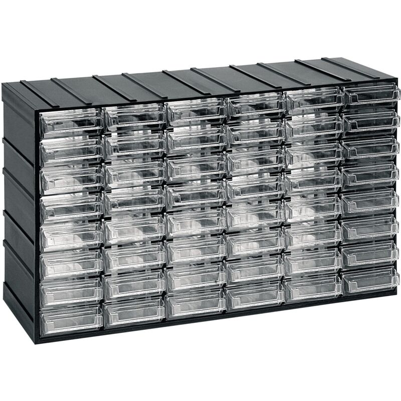 Unidad de almacenamiento modular de plástico l 382 x p 148 x h 230 mm con 48 cajones transparentes - Negro