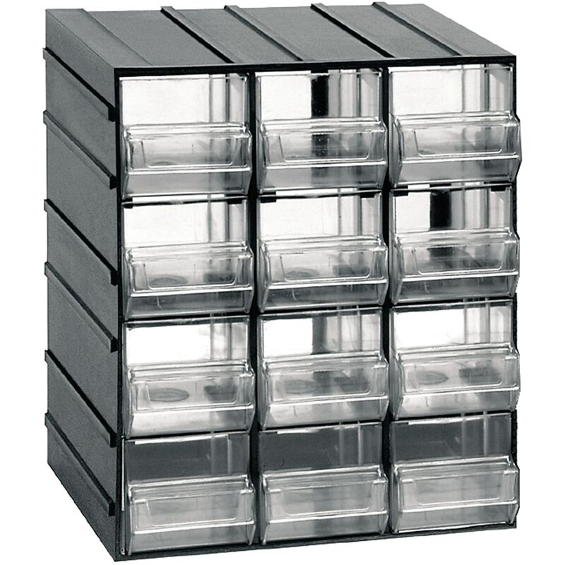 

Unidad de almacenamiento modular en plástico L 192 x P 148 x H 230 mm con 12 cajones transparentes