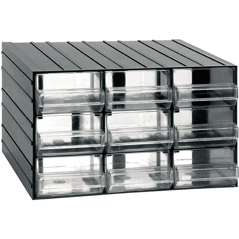 

Unidad de almacenamiento modular de plástico L 382 x P 290 x H 230 mm con 9 cajones transparentes
