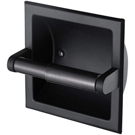 unidad de portarrollos de papel higiénico negro mate, dispensador de papel higiénico empotrado para baño, montaje en pared con soporte de montaje trasero.