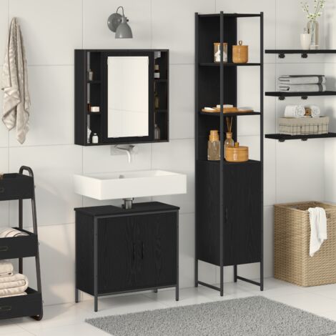 Unidades de Tocador de Baño con puerta Negro 33 x 33 x 185.5 cm