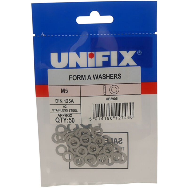 Unifix A2-304 Flat Washers DIN 125 M6 (6.4) - 50 Pack - Box of 250 in Silver
