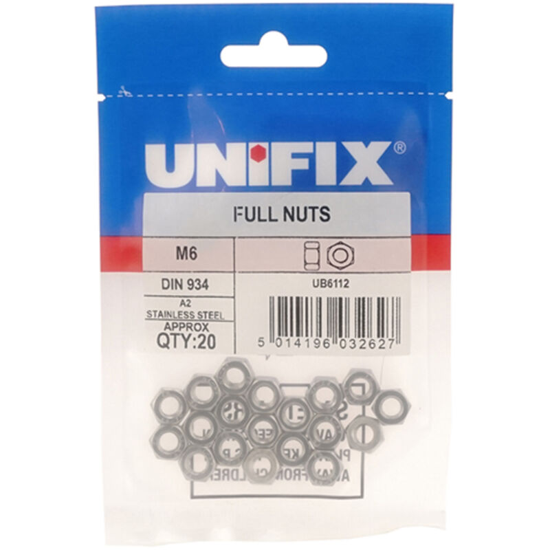 Unifix A2-304 Full Nuts Din 934 M12 x 1.75