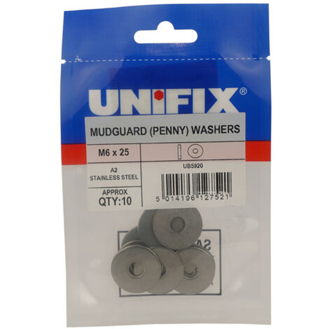 Unifix A2-304 Mudguard Washers M6 x 25 x 1.5 - Box of 50