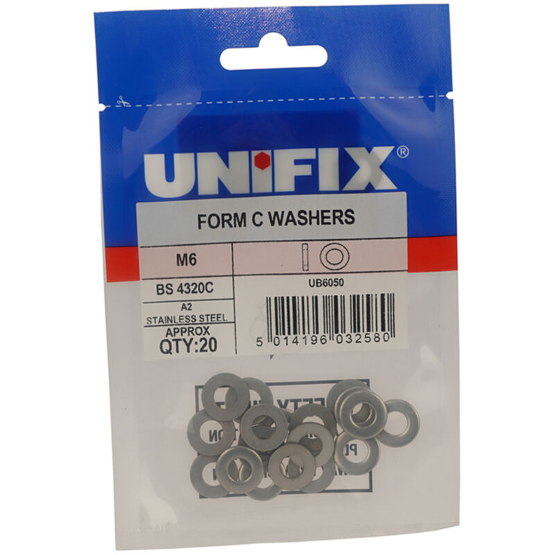 Unifix A2-304 St/St Form C Washers - Bag of 20 - Box of 100 in Silver