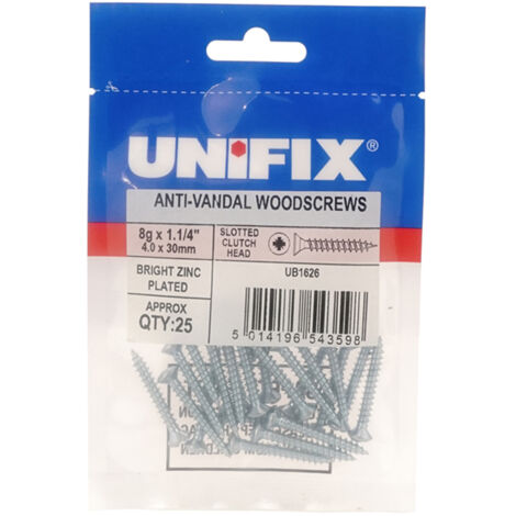 Unifix Anti-Vandal Woodscrews 8G x 1.1/4" - Box of 250