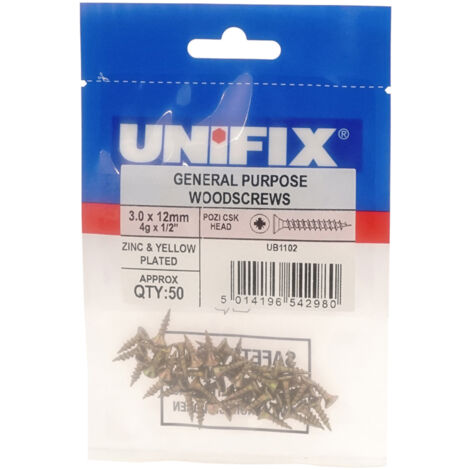 Unifix Chippy Woodscrews 3.0 x 12mm - Bag of 50 - Box of 250