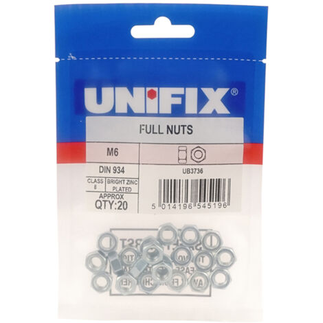 Unifix Class 8 Full Nuts DIN 934 BZP M8 x 1.25