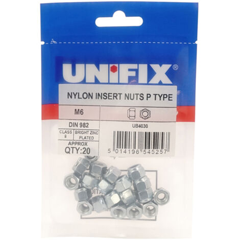 Unifix Class 8 Nylon Insert Nuts P Type DIN 982 BZP - M6