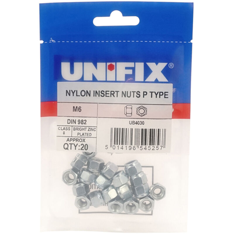 Unifix Class 8 Nylon Insert Nuts P Type DIN 982 BZP M8 in Silver
