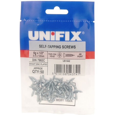 Unifix Self-Tapping Screws Pozi Csk Head AB DIN 7982C BZP - 10G x - Box of 125