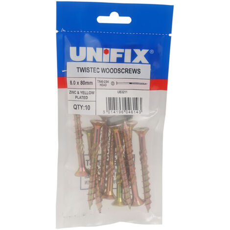 Unifix Twistec Woodscrews Csk Head Zyp Tx40 8.0 x 240mm - Box of 30