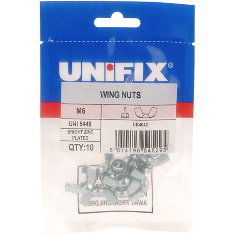 Unifix Wing Nuts UNI 5448 BZP M6 x 1.00 Bag of 10 in Silver